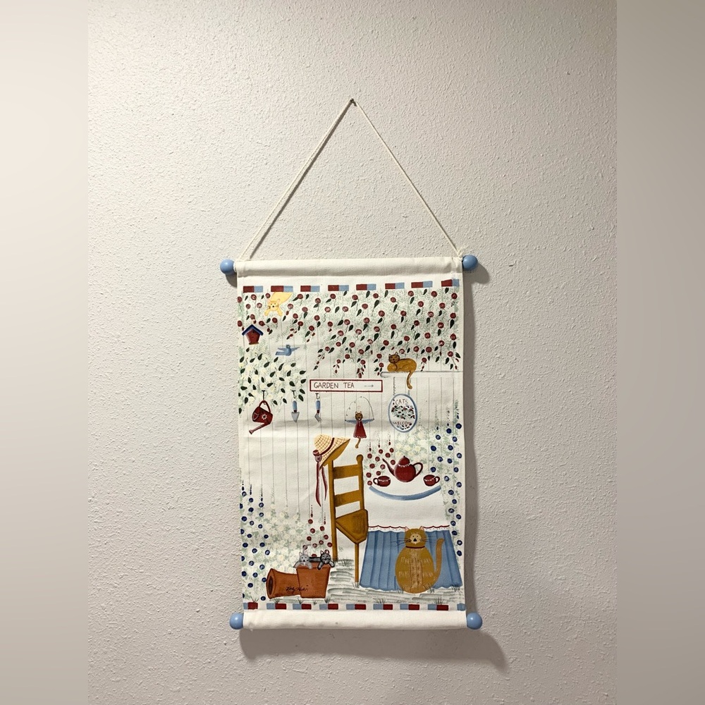 Retro Vintage Kathy Hatch Cat Feline Art Print Garden Tea Party Orange Tabby